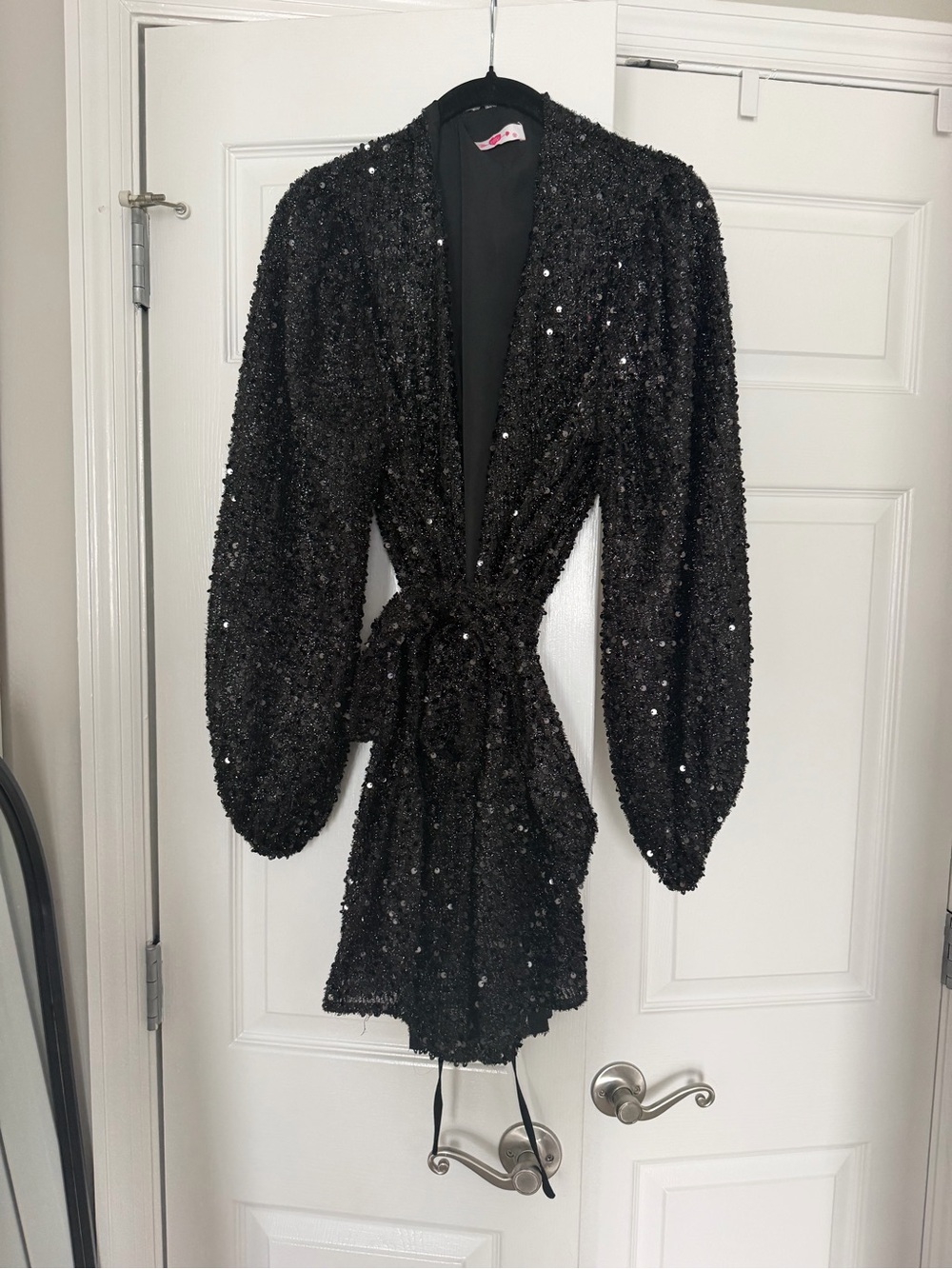 Black Sequin Mini Wrap Dress